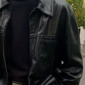 Men's Retro Casual Solid Color Lapel Leather Jacket