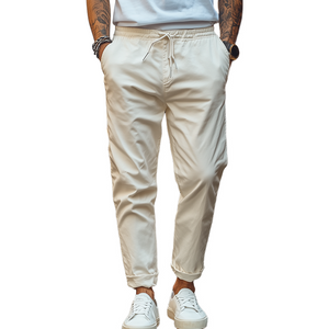 Pantalones casuales de algodón mezclado con cintura elástica para hombre, de moda de primavera