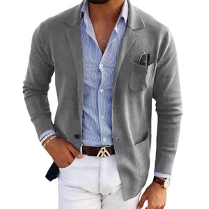 Blazer informal de punto entallado con solapa de muesca para hombre, botonadura sencilla