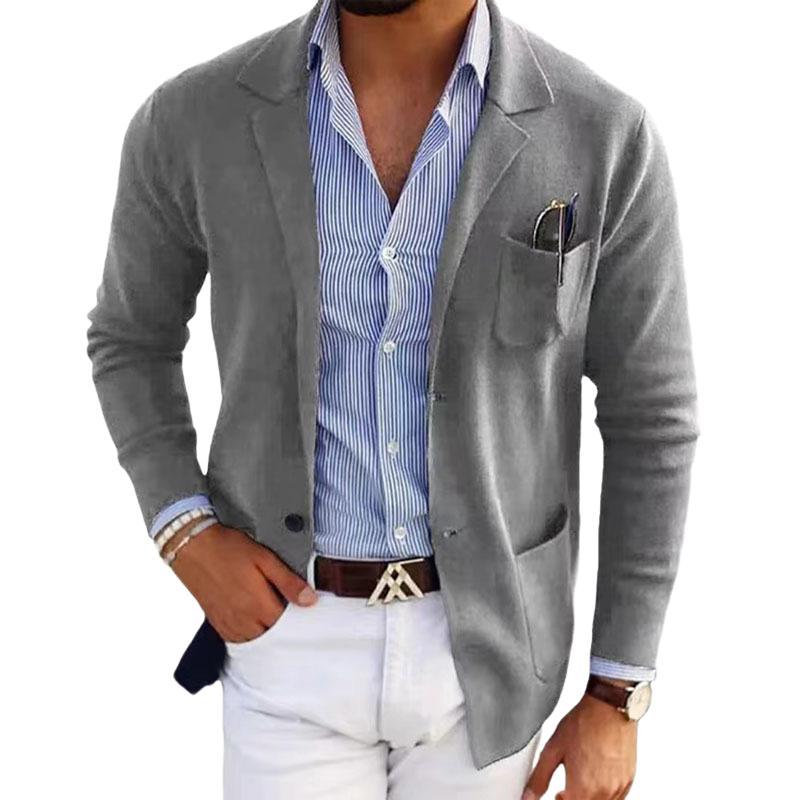Lässiger, einreihiger Strickblazer mit Revers für Herren im Slim-Fit