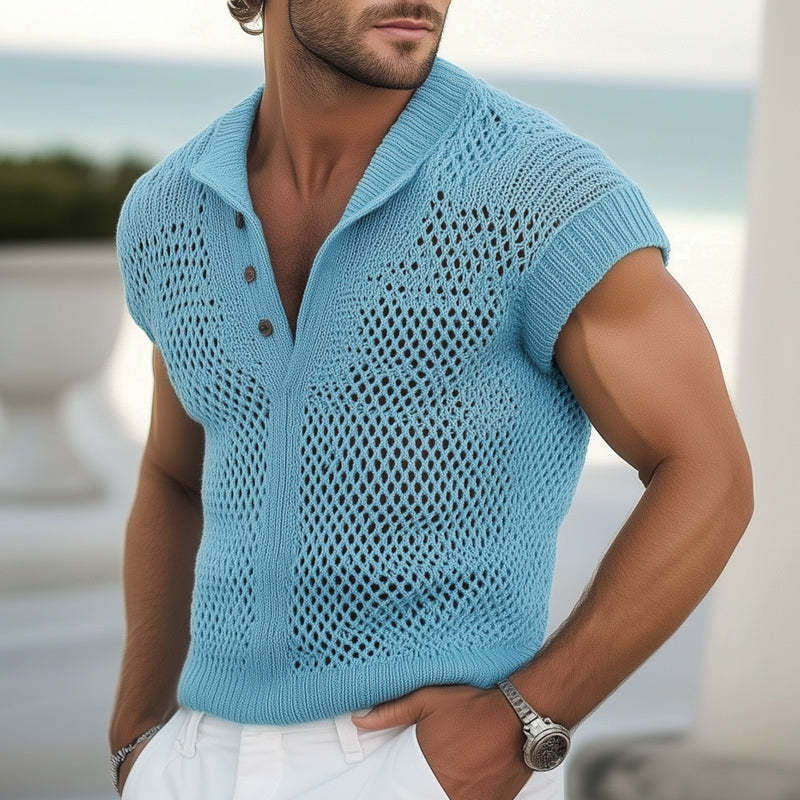 Camiseta de malla de punto transpirable de moda de verano para hombre