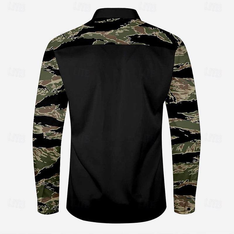 Men's Camo Camouflage Western Shirt Cowboy Shirt Long Sleeve Western Casual Outdoor Spring Fall Turndown 2 Pockets Black Brown Green Khaki