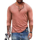 Camiseta informal de manga larga ajustada con cuello Henley de mezcla de algodón para hombre