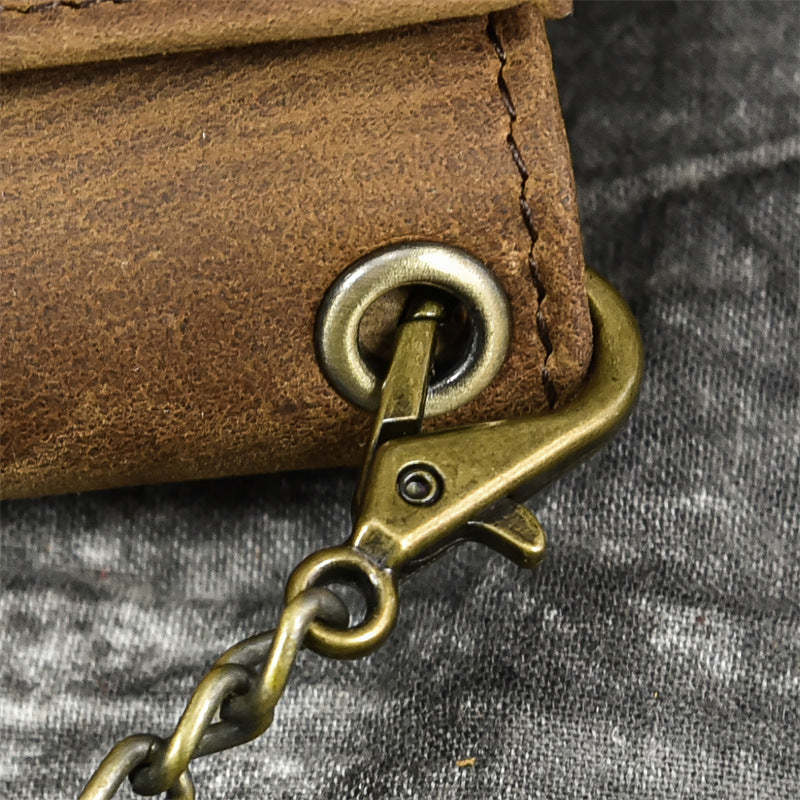 Cartera vintage de tres pliegues de cuero genuino para hombre 