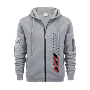 CÁRDIGAN DEPORTIVO E CASUAL PARA HOMBRE CON BOLSILLO Y CREMALLERA EN EL BRAZO Y BANDERA DE EE. UU.