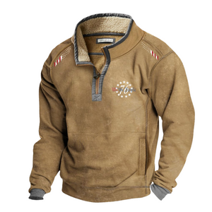 76 USA Flag Casual stand collar fleece sweatshirt