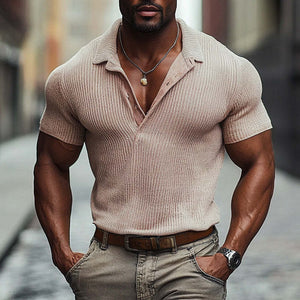 Einfarbiges Slim Fit Poloshirt aus Wolle für Herren mit kurzen Ärmeln