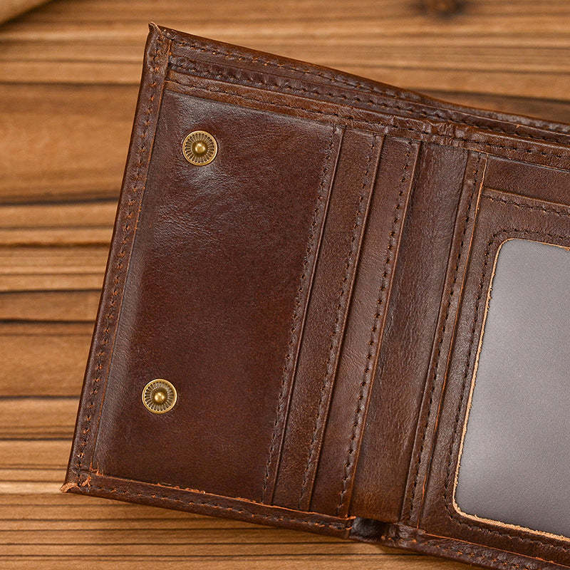 Cartera vintage de tres pliegues de cuero genuino para hombre 