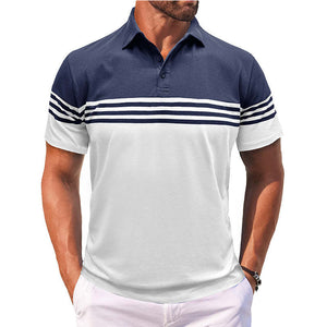 Camisa POLO informal de manga corta a rayas para hombre
