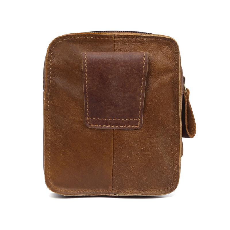 Men's Outdoor Leather Zipper Wear-resistant Waist Bag
