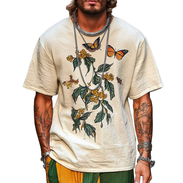 Men's Loose Butterfly Printed Round Neck Short Sleeve T-Shirt MTA2510C7X
