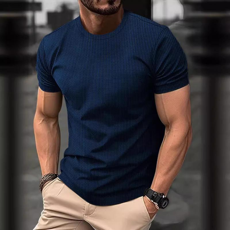Camiseta informal de manga corta de seda helada, transpirable y con cuello redondo para hombre