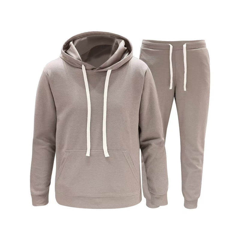 WAFFLE CASUAL SPORTS SUIT LOOSE AND HANDSOME HOODED SWEATSHIRT