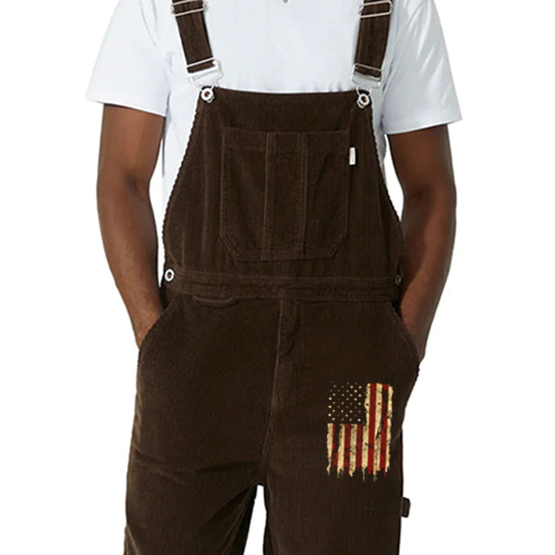 USA Flag Men's Retro Workwear Casual Overalls