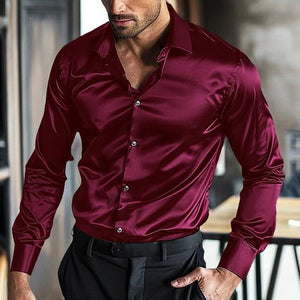 Men's Silk Lapel Long Sleeve No-iron Anti-wrinkle Shirt