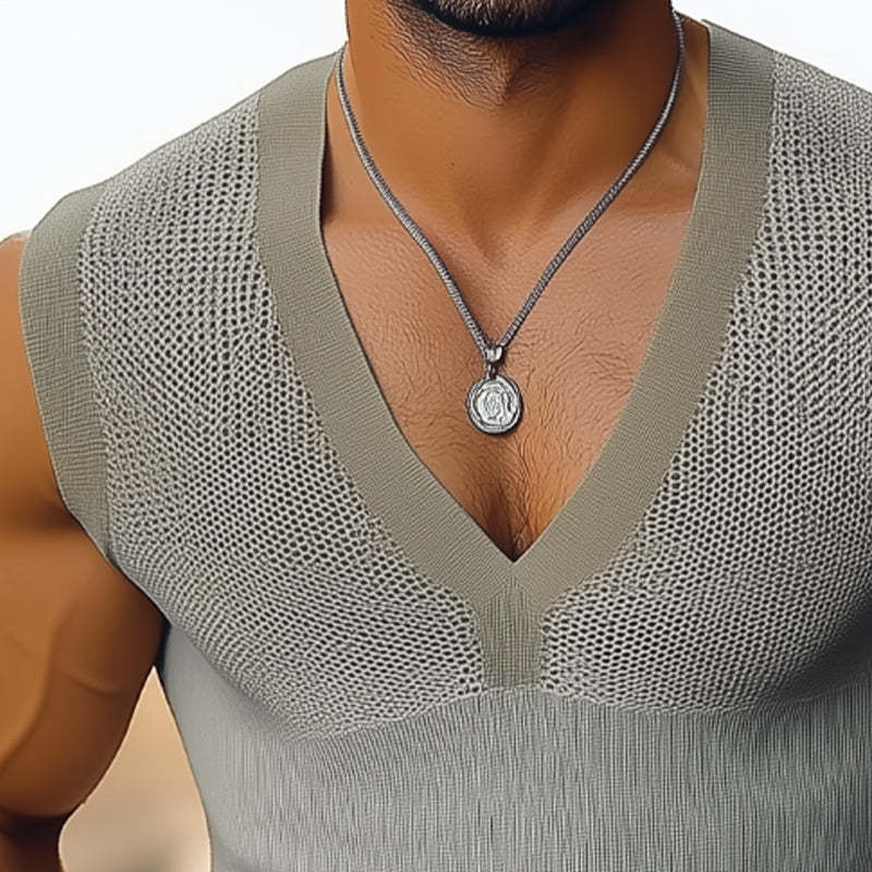 Camiseta básica de verano con cuello en V y tirantes finos para hombre
