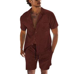 Men's Solid Color Short Sleeve Shorts Holiday Two-piece Set