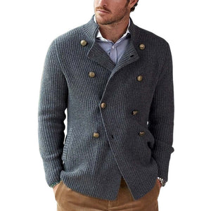 Men's Spring And Autumn Dark Gray Double-Breasted Casual Knitted Cardigan