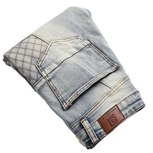 Vaqueros elásticos rotos con parches punk para hombre