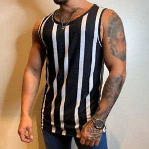 Men's Retro Casual Striped Print Crew Neck Tank Top