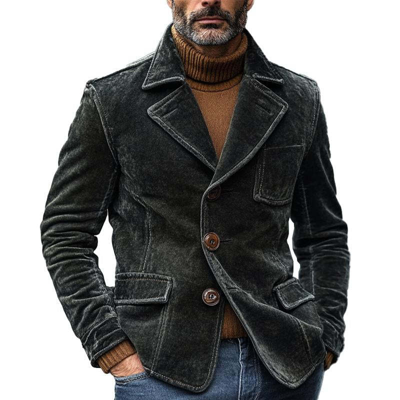 Blazer de terciopelo liso con botonadura sencilla para hombre