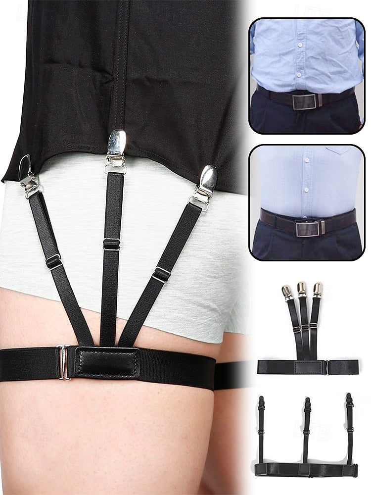 Men's Adjustable Shirt Stays with Non-Slip Clips, Elastic Garter Style Shirt Holder for Business, Formal Wear, and Daily Use