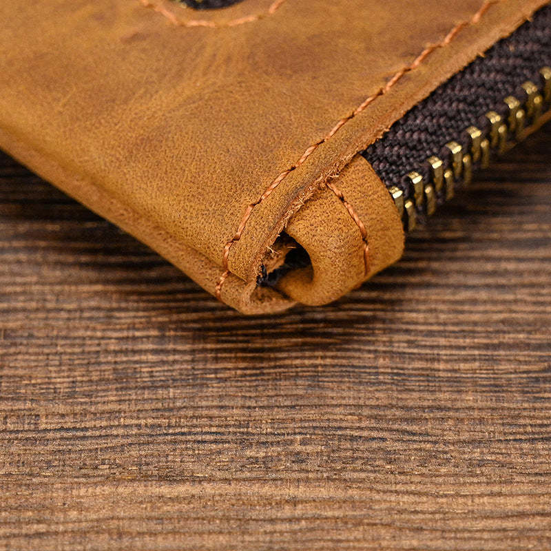 Cartera larga vintage de piel de Caballo Loco con cremallera de gran capacidad para hombre 