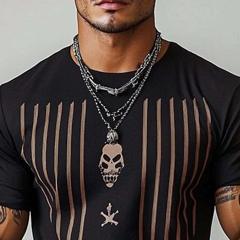 Herren-T-Shirt mit Rundhalsausschnitt und Streifen im Retro-Stil, kurzärmelig