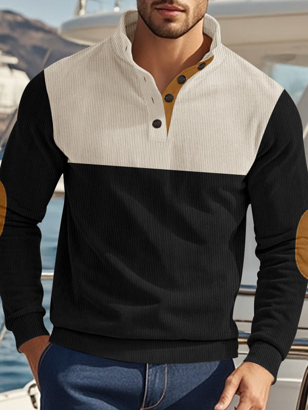 MEN'S NEW AMERICAN FASHION STAND UP COLLAR SWEATSHIRT  WITH CONTRASTING COLORS AND EMBROIDERED FABRIC FOR MEN'S TOP