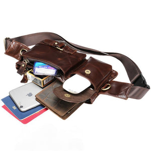 Riñonera y bolso de mensajero clásico de cuero genuino para hombre