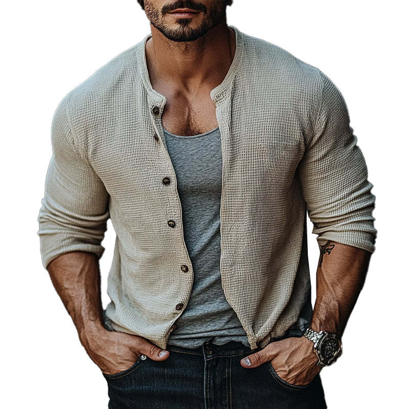 Men's Waffle Single Breasted Long Sleeve Shirt