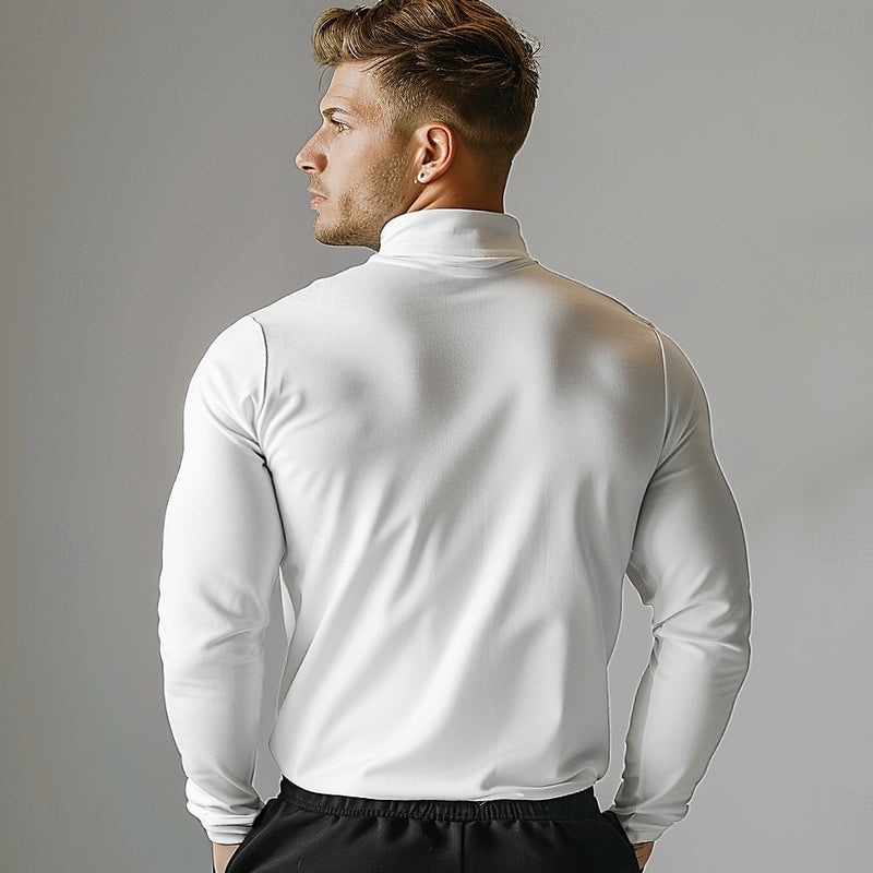 Men's Polo Work Street Turndown Long Sleeve Warm Vintage Solid Color Button Fall Winter Regular Fit Pearl White Black Navy Blue Grey Polo