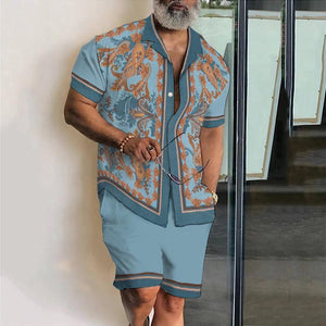 Zweiteiliges Set mit kurzen Ärmeln und Perris-Revers für Herren im Vintage-Stil