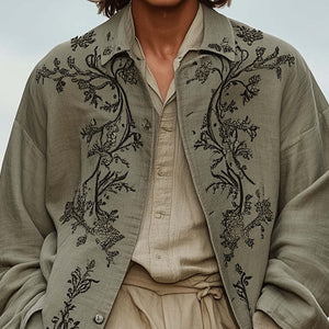 Gabardina de manga larga con bordado vintage estilo western para hombre