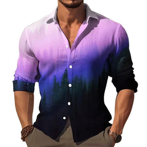 Men's Gradient Long Sleeve Lapel Shirt