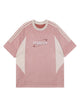 Suede Contrast Color Spliced Letter Embroidery Oversize T-shirt