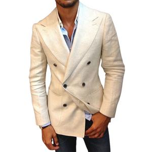 Men's Spring Fashion Classic Double Breasted Cotton And Linen Slim Blazer