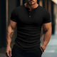 Lässiges Henley-T-Shirt aus Stretch-Strick für Herren, kurzärmelig