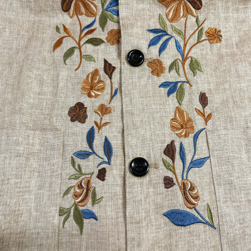 Men's Casual Linen Embroidered Stand Collar Single Breasted Slim Fit Jacket 48687422M