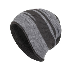 Men's Retro Colorblock Jacquard Plush Lining Warm Knitted Hat