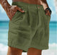 Pantalones cortos de playa de verano de lino de color liso para hombre