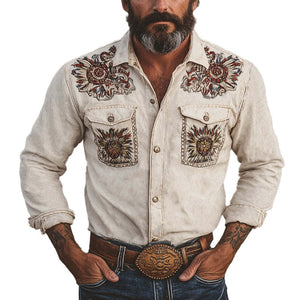 Men's Solid Twill Embroidered Long Sleeve Shirt
