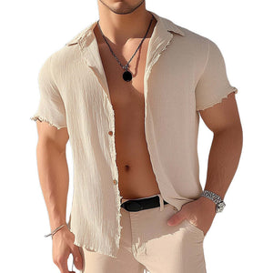 Camisa casual de manga corta texturizada de verano para hombre
