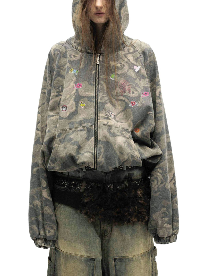 Graffiti Camouflage Patchwork Hooded Jacket