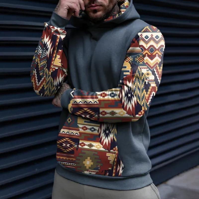 Men's Retro Casual Ethnic Style Geometric Print Hoodie