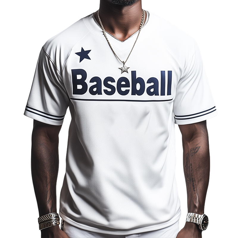 Herren-T-Shirt mit Rundhalsausschnitt und kurzen Ärmeln im Retro-Stil und Baseball-Print