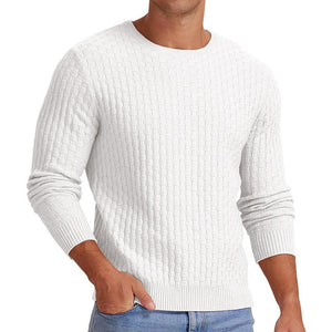 Men's Waffle Solid Color Crew Neck Pullover Knit Sweater