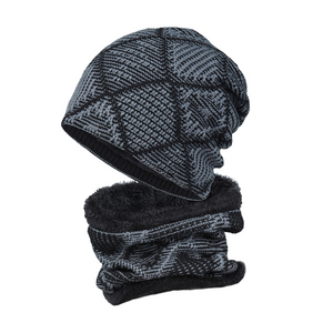 Men's Outdoor Plus Velvet Warm Knitted Hat And Scarf Two-piece Set
