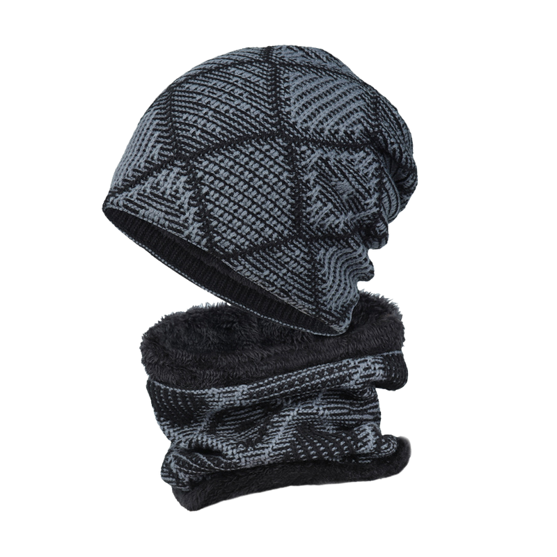 Zweiteiliges Set aus warmer Strickmütze und Schal aus Samt für Herren im Freien 