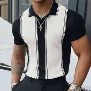 Camiseta clásica de verano de punto en blanco y negro de manga corta para hombre